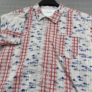 Columbia PFG Shirt Mens XL Gray Fish Print Short Sleeve Vented Fishing Button Up
